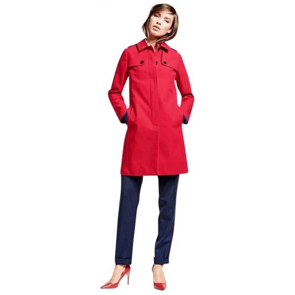 NWT!! BROOKS BROTHERS Red Fleece Classic Trench Coat Jacket Plaid Lining Size 12 - Picture 1 of 16